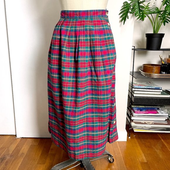 1980s vintage cotton plaid skirt - size 12 - Picture 2 of 10